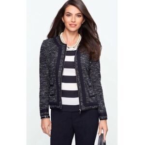Talbots Navy and White Tweed Zip-Front Blazer